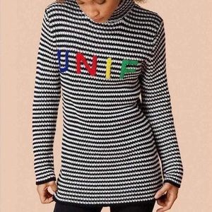 UNIF Black and White Striped Turtleneck Sweater